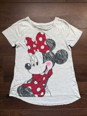 Disney Light Gray Minnie Mouse Tee with Red Polka Dot Bow